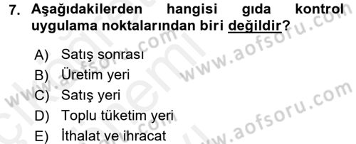 Gıda Bilimi ve Teknolojisi Dersi 2015 - 2016 Yılı Tek Ders Sınav Soruları 7. Soru