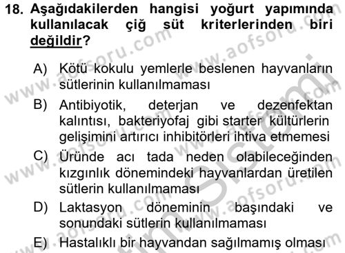 Gıda Bilimi ve Teknolojisi Dersi 2016 - 2017 Yılı 3 Ders Sınav Soruları 18. Soru
