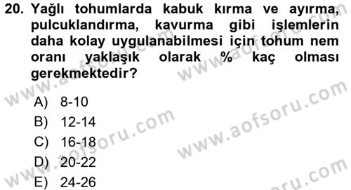 Gıda Bilimi ve Teknolojisi Dersi 2016 - 2017 Yılı 3 Ders Sınav Soruları 20. Soru