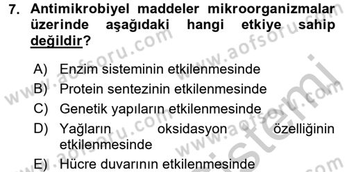 Gıda Bilimi ve Teknolojisi Dersi 2016 - 2017 Yılı 3 Ders Sınav Soruları 7. Soru