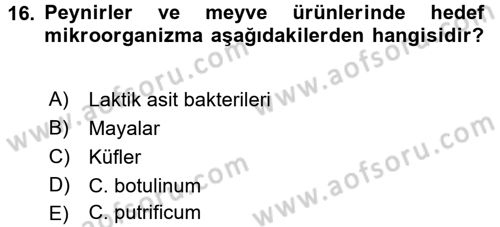 Gıda Bilimi ve Teknolojisi Dersi 2016 - 2017 Yılı (Vize) Ara Sınav Soruları 16. Soru