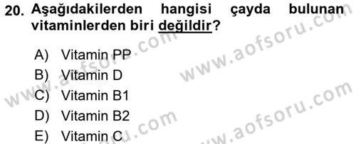 Gıda Bilimi ve Teknolojisi Dersi 2016 - 2017 Yılı (Vize) Ara Sınav Soruları 20. Soru