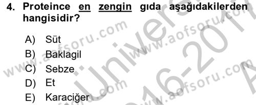Gıda Bilimi ve Teknolojisi Dersi 2016 - 2017 Yılı (Vize) Ara Sınav Soruları 4. Soru