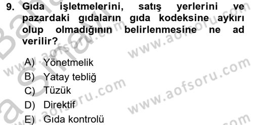 Gıda Bilimi ve Teknolojisi Dersi 2016 - 2017 Yılı (Vize) Ara Sınav Soruları 9. Soru