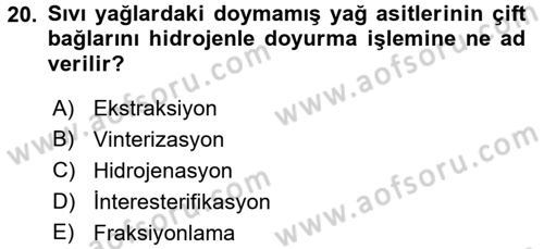 Gıda Bilimi ve Teknolojisi Dersi 2016 - 2017 Yılı (Final) Dönem Sonu Sınav Soruları 20. Soru