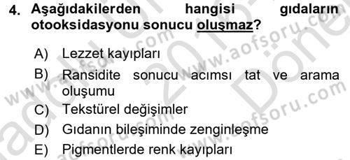 Gıda Bilimi ve Teknolojisi Dersi 2016 - 2017 Yılı (Final) Dönem Sonu Sınav Soruları 4. Soru
