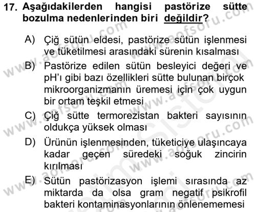 Gıda Bilimi ve Teknolojisi Dersi 2017 - 2018 Yılı (Final) Dönem Sonu Sınav Soruları 17. Soru
