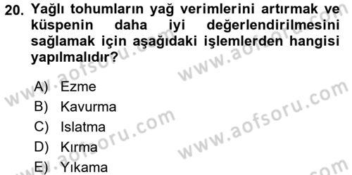Gıda Bilimi ve Teknolojisi Dersi 2017 - 2018 Yılı (Final) Dönem Sonu Sınav Soruları 20. Soru