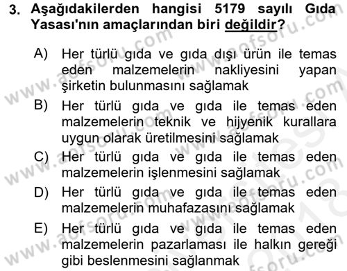 Gıda Bilimi ve Teknolojisi Dersi 2017 - 2018 Yılı (Final) Dönem Sonu Sınav Soruları 3. Soru