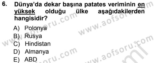 Tarla Bitkileri 2 Dersi 2013 - 2014 Yılı Tek Ders Sınav Soruları 6. Soru
