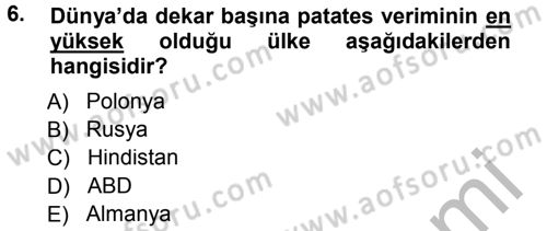 Tarla Bitkileri 2 Dersi 2014 - 2015 Yılı (Final) Dönem Sonu Sınav Soruları 6. Soru