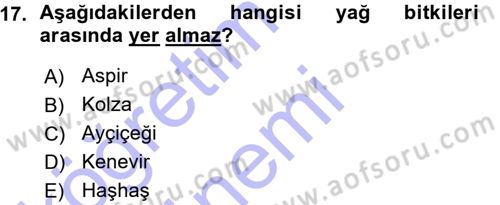 Tarla Bitkileri 2 Dersi 2015 - 2016 Yılı (Vize) Ara Sınav Soruları 17. Soru