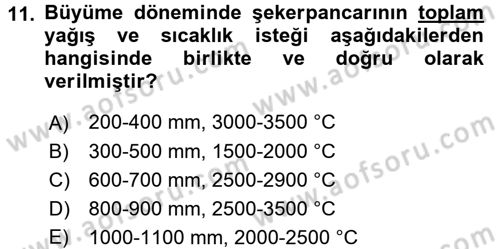 Tarla Bitkileri 2 Dersi 2016 - 2017 Yılı (Vize) Ara Sınav Soruları 11. Soru