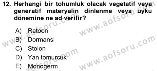 Tarla Bitkileri 2 Dersi 2016 - 2017 Yılı (Vize) Ara Sınav Soruları 12. Soru