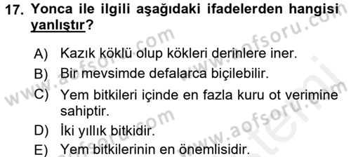 Tarla Bitkileri 2 Dersi 2016 - 2017 Yılı (Final) Dönem Sonu Sınav Soruları 17. Soru