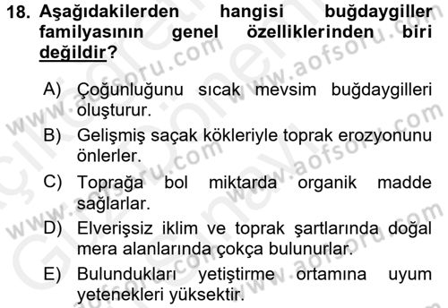 Tarla Bitkileri 2 Dersi 2016 - 2017 Yılı (Final) Dönem Sonu Sınav Soruları 18. Soru