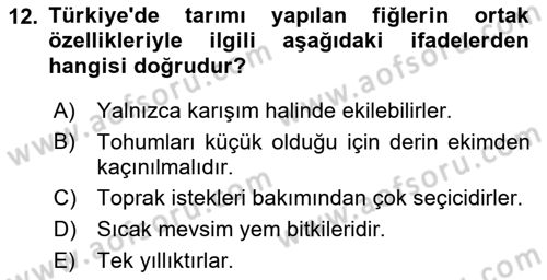 Tarla Bitkileri 2 Dersi 2017 - 2018 Yılı 3 Ders Sınav Soruları 12. Soru