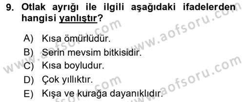 Tarla Bitkileri 2 Dersi 2017 - 2018 Yılı 3 Ders Sınav Soruları 9. Soru