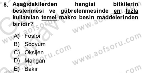 Tarla Bitkileri 2 Dersi 2017 - 2018 Yılı (Vize) Ara Sınav Soruları 8. Soru