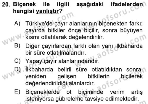 Tarla Bitkileri 2 Dersi 2017 - 2018 Yılı (Final) Dönem Sonu Sınav Soruları 20. Soru