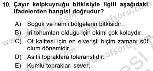 Tarla Bitkileri 2 Dersi 2018 - 2019 Yılı 3 Ders Sınav Soruları 10. Soru