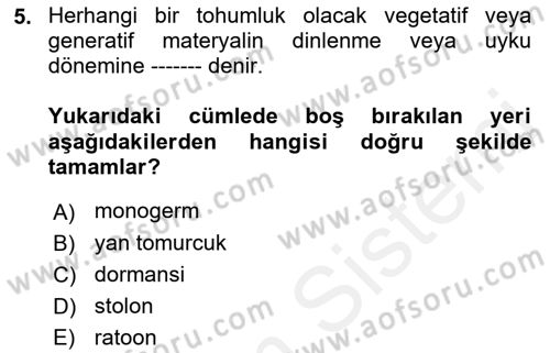 Tarla Bitkileri 2 Dersi 2018 - 2019 Yılı (Vize) Ara Sınav Soruları 5. Soru