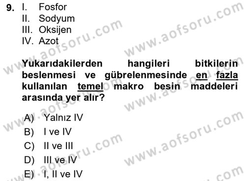 Tarla Bitkileri 2 Dersi 2018 - 2019 Yılı (Vize) Ara Sınav Soruları 9. Soru