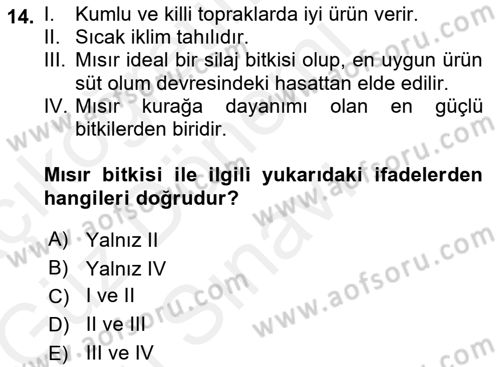Tarla Bitkileri 2 Dersi 2018 - 2019 Yılı (Final) Dönem Sonu Sınav Soruları 14. Soru