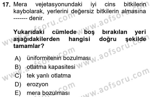 Tarla Bitkileri 2 Dersi 2018 - 2019 Yılı (Final) Dönem Sonu Sınav Soruları 17. Soru