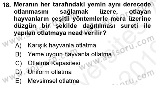 Tarla Bitkileri 2 Dersi 2018 - 2019 Yılı (Final) Dönem Sonu Sınav Soruları 18. Soru