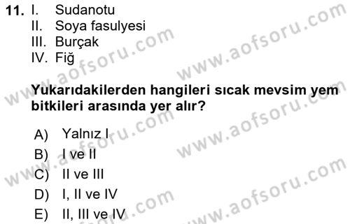 Tarla Bitkileri 2 Dersi 2018 - 2019 Yılı Yaz Okulu Sınav Soruları 11. Soru
