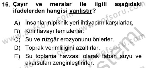 Tarla Bitkileri 2 Dersi 2018 - 2019 Yılı Yaz Okulu Sınav Soruları 16. Soru