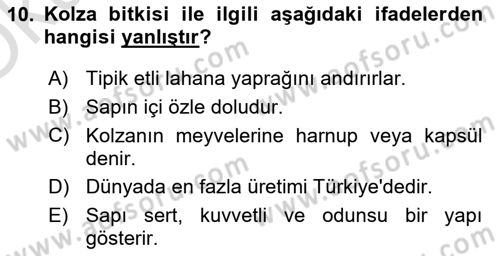 Tarla Bitkileri 2 Dersi 2020 - 2021 Yılı Yaz Okulu Sınav Soruları 10. Soru