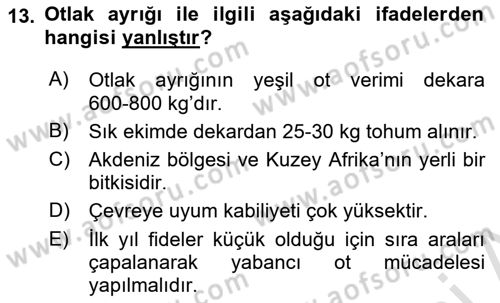 Tarla Bitkileri 2 Dersi 2020 - 2021 Yılı Yaz Okulu Sınav Soruları 13. Soru