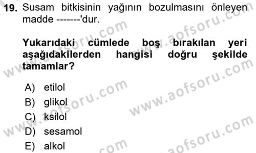 Tarla Bitkileri 2 Dersi 2021 - 2022 Yılı (Vize) Ara Sınav Soruları 19. Soru