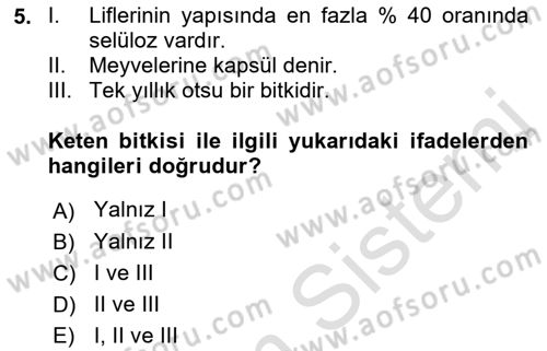 Tarla Bitkileri 2 Dersi 2021 - 2022 Yılı (Vize) Ara Sınav Soruları 5. Soru