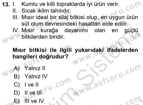 Tarla Bitkileri 2 Dersi 2021 - 2022 Yılı (Final) Dönem Sonu Sınav Soruları 13. Soru