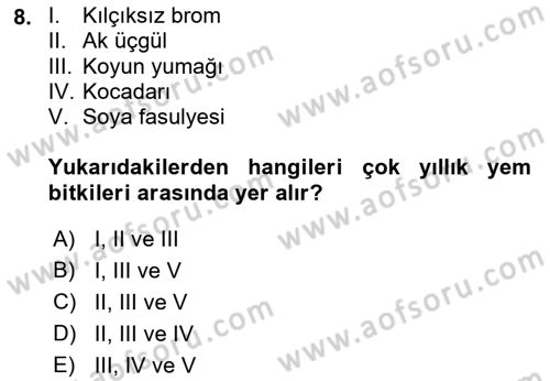 Tarla Bitkileri 2 Dersi 2021 - 2022 Yılı (Final) Dönem Sonu Sınav Soruları 8. Soru