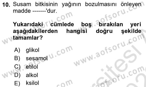 Tarla Bitkileri 2 Dersi 2021 - 2022 Yılı Yaz Okulu Sınav Soruları 10. Soru