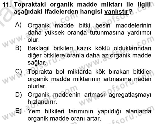 Tarla Bitkileri 2 Dersi 2021 - 2022 Yılı Yaz Okulu Sınav Soruları 11. Soru