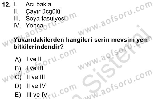 Tarla Bitkileri 2 Dersi 2021 - 2022 Yılı Yaz Okulu Sınav Soruları 12. Soru