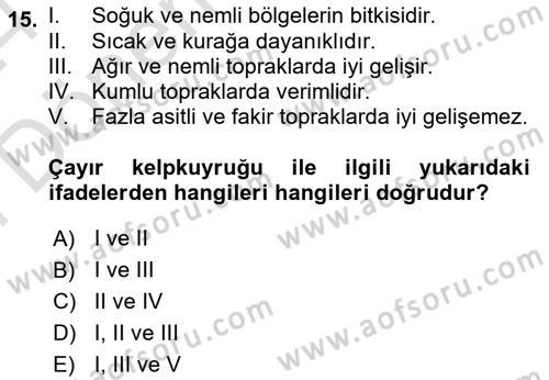 Tarla Bitkileri 2 Dersi 2023 - 2024 Yılı (Final) Dönem Sonu Sınav Soruları 15. Soru
