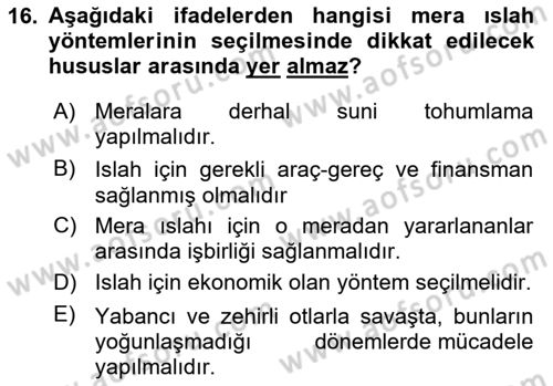Tarla Bitkileri 2 Dersi 2023 - 2024 Yılı (Final) Dönem Sonu Sınav Soruları 16. Soru
