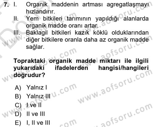 Tarla Bitkileri 2 Dersi 2023 - 2024 Yılı (Final) Dönem Sonu Sınav Soruları 7. Soru