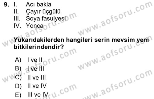 Tarla Bitkileri 2 Dersi 2023 - 2024 Yılı (Final) Dönem Sonu Sınav Soruları 9. Soru