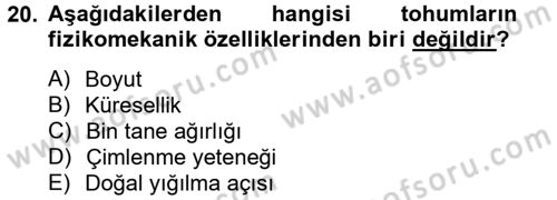 Tarım Alet ve Makinaları Dersi 2012 - 2013 Yılı (Vize) Ara Sınav Soruları 20. Soru