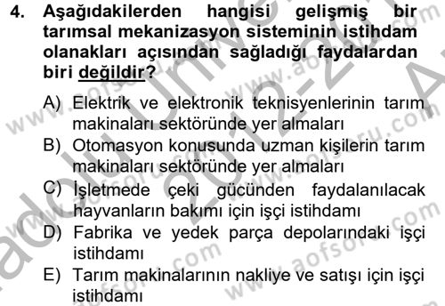 Tarım Alet ve Makinaları Dersi 2012 - 2013 Yılı (Vize) Ara Sınav Soruları 4. Soru
