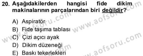 Tarım Alet ve Makinaları Dersi 2013 - 2014 Yılı (Vize) Ara Sınav Soruları 20. Soru