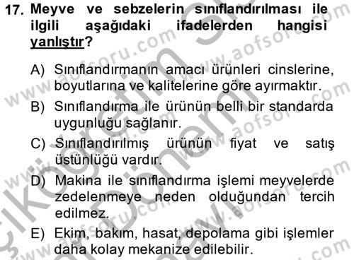 Tarım Alet ve Makinaları Dersi 2013 - 2014 Yılı (Final) Dönem Sonu Sınav Soruları 17. Soru