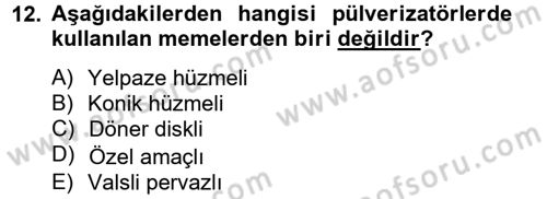 Tarım Alet ve Makinaları Dersi 2013 - 2014 Yılı Tek Ders Sınav Soruları 12. Soru